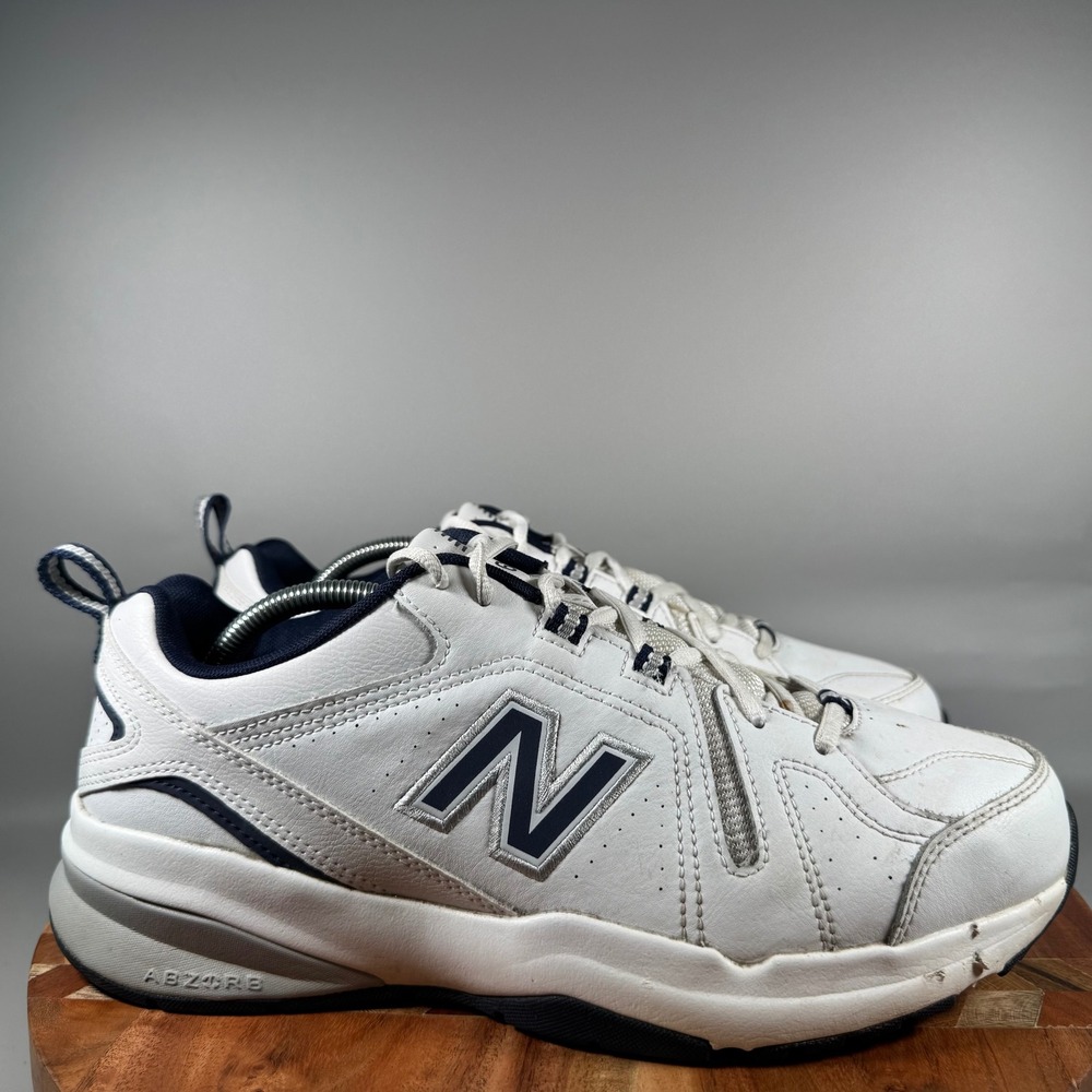 New Balance 608v5 Mens 11 4E Wide White Navy Leather Training Shoes MX608WN5